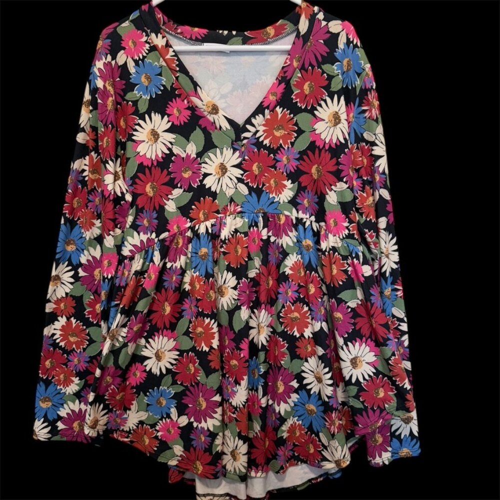 Chic Soul Womans Y2K Floral Babydoll Top Sz 1X Long Sleeve Boho Cottagecore Soft